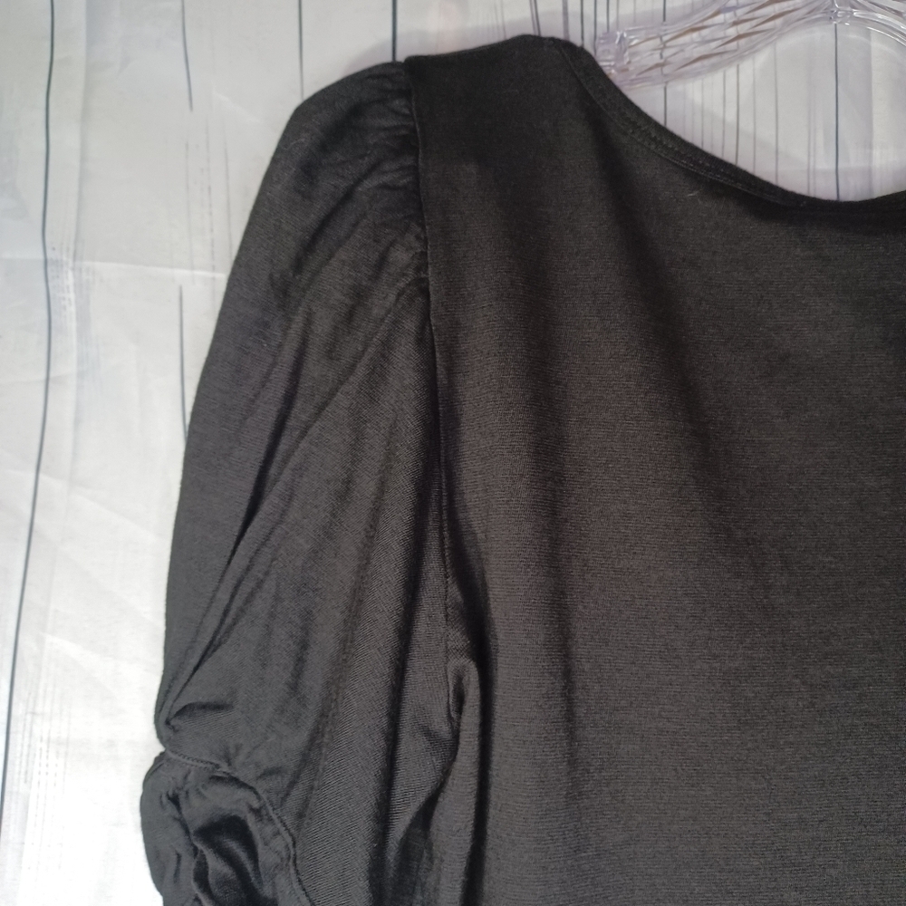 Anthropologie AMADI Black V-Neck Twist Puff Sleeve Dress NWT - Picture 8 of 14